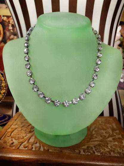 Vintage Clear Rhinestone Necklace Choker 15" 1960s Retro