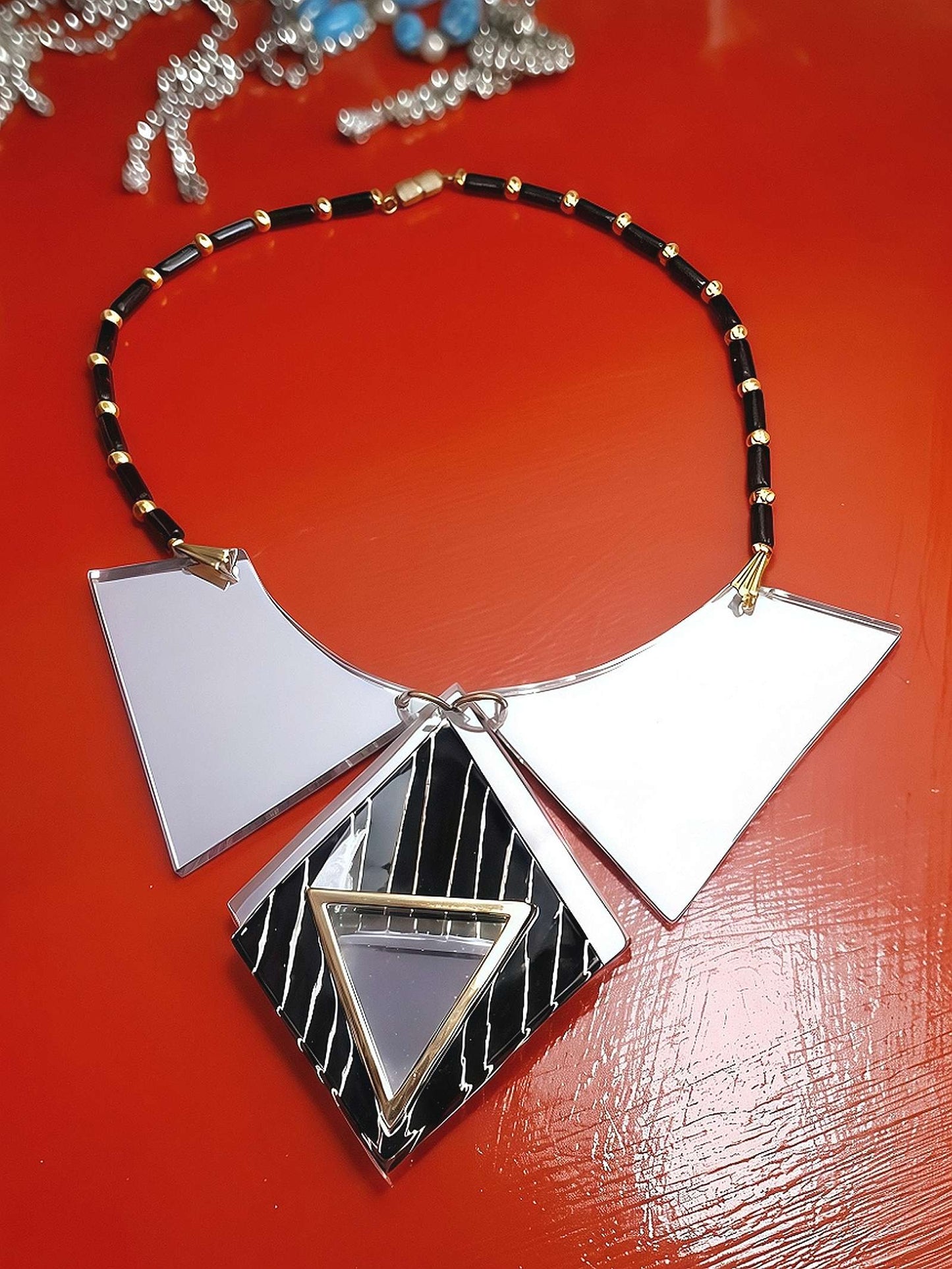 1960s Vintage Lucite Mirror Necklace 16" Choker Pendant Space Age Mod