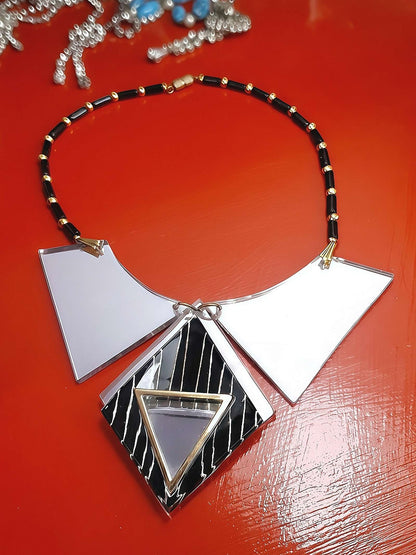 1960s Vintage Lucite Mirror Necklace 16" Choker Pendant Space Age Mod