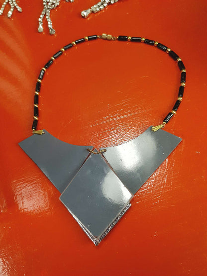 1960s Vintage Lucite Mirror Necklace 16" Choker Pendant Space Age Mod