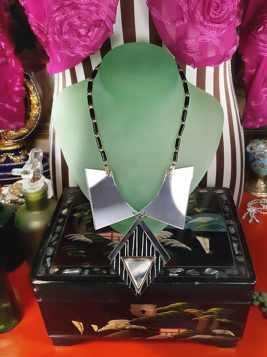 1960s Vintage Lucite Mirror Necklace 16" Choker Pendant Space Age Mod