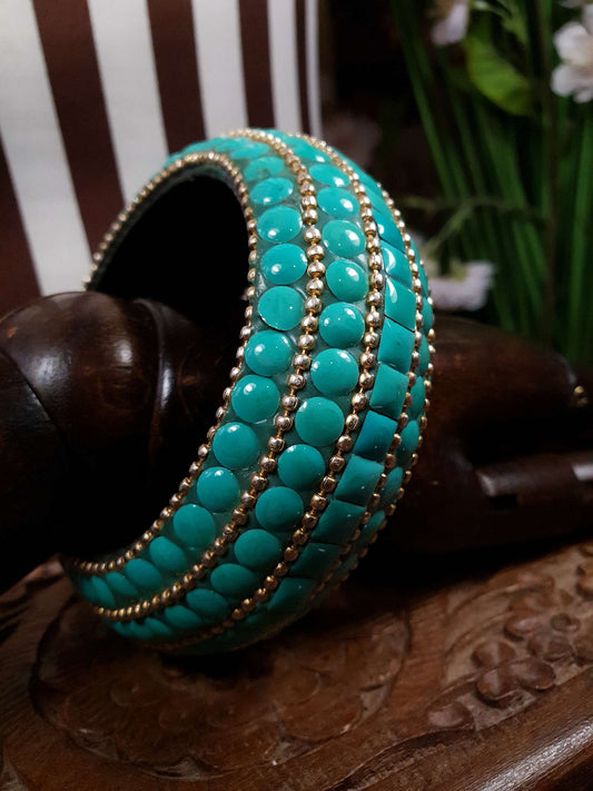 Vintage 1970s Boho Bangle Bracelet Turquoise Ceramic Bohemian