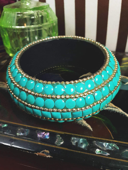 Vintage Turquoise Boho Bangle Bracelet Ceramic Bohemian 1970s