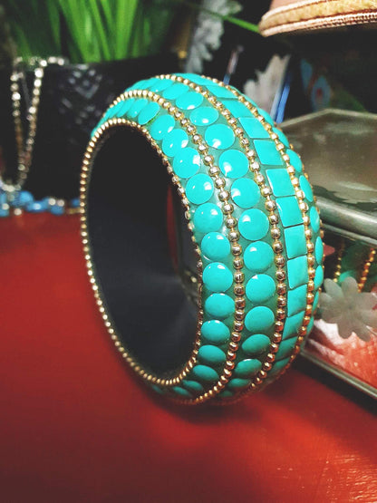 Vintage Turquoise Boho Bangle Bracelet Ceramic Bohemian 1970s