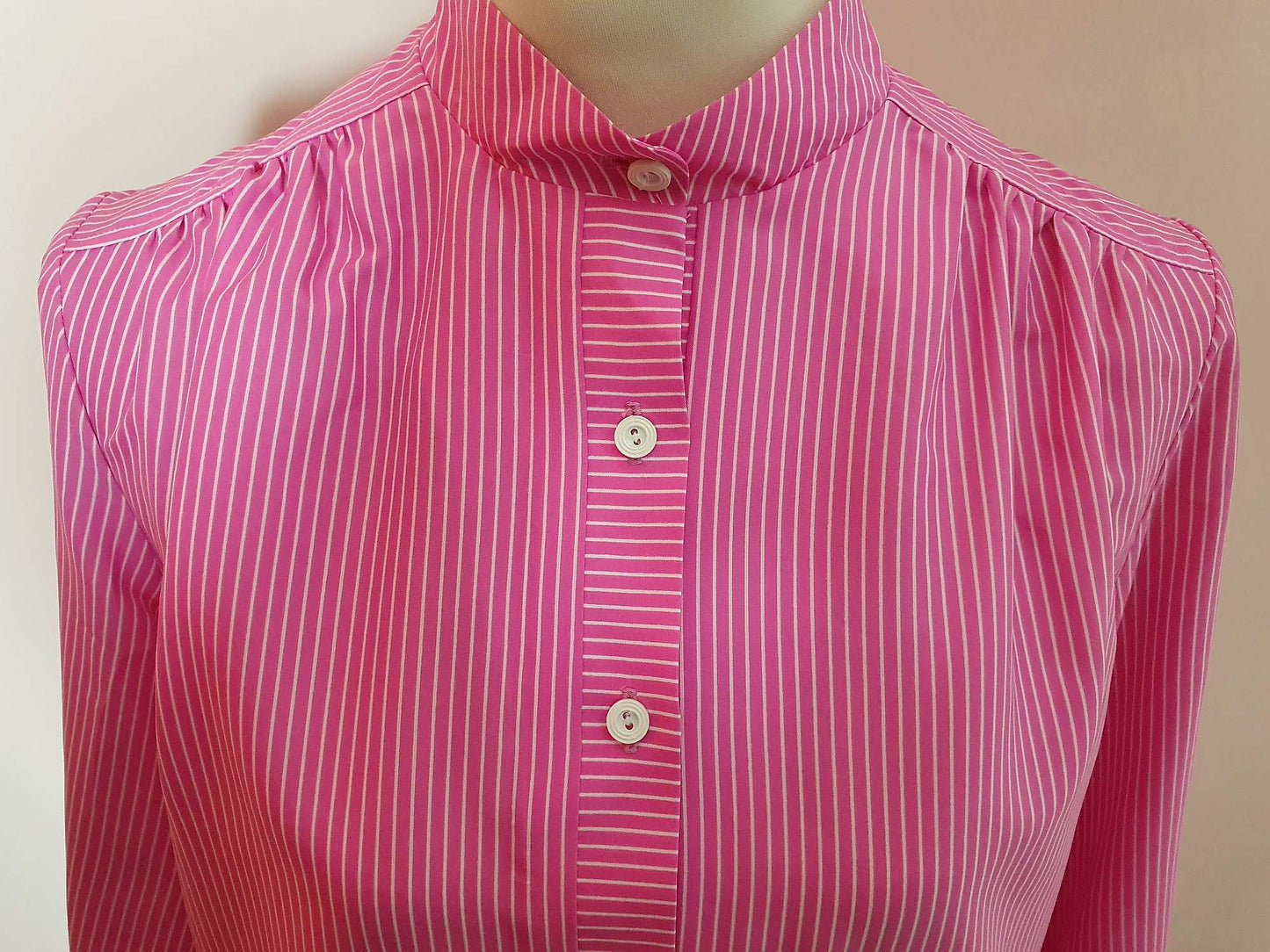 1970s Vintage Cerise Pink Striped Dress Midi Retro - Size 12
