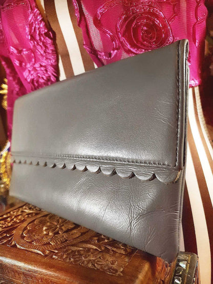 Vintage Jane Shilton Clutch Bag 1970s Grey Leather Evening Handbag Purse