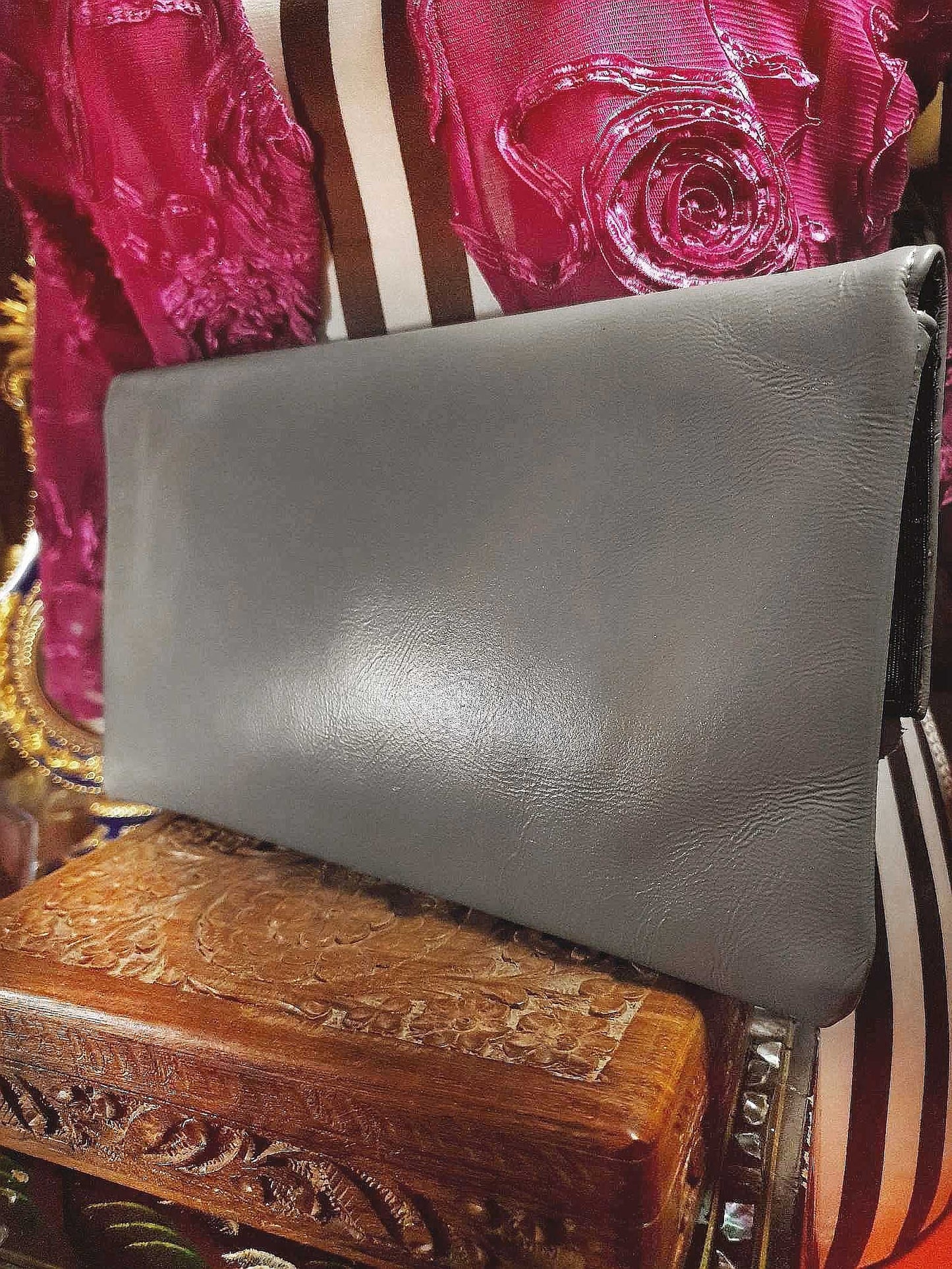 Vintage Jane Shilton Clutch Bag 1970s Grey Leather Evening Handbag Purse