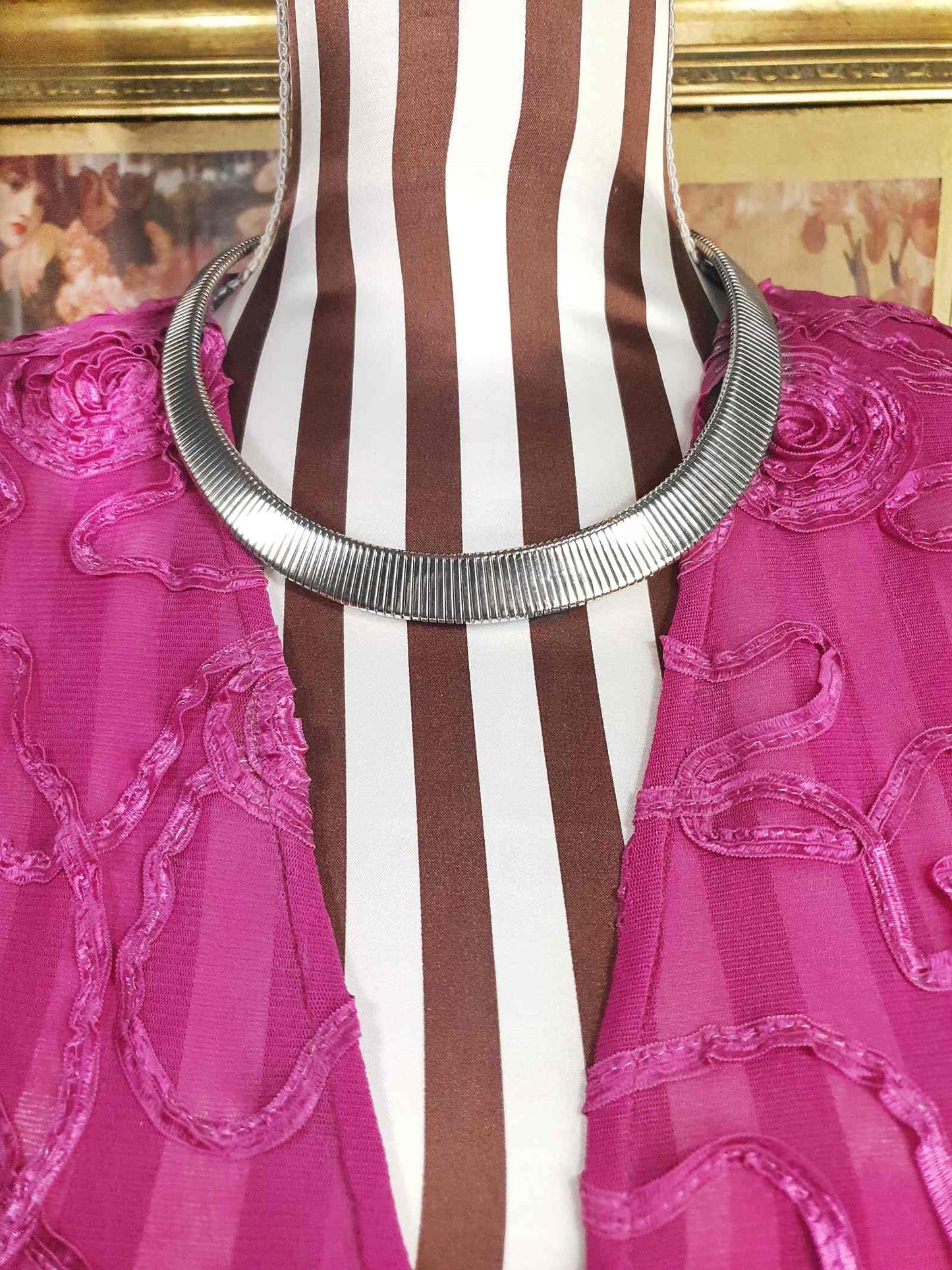 Vintage Collar Necklace Choker 20" 1970s Retro Silver-Tone