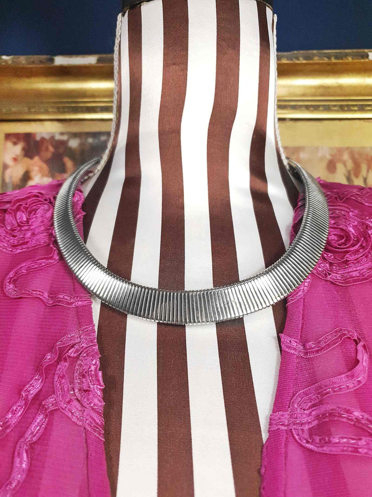 Vintage Collar Necklace Choker 20" 1970s Retro Silver-Tone