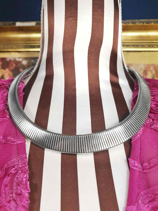Vintage Collar Necklace Choker 20" 1970s Retro Silver-Tone