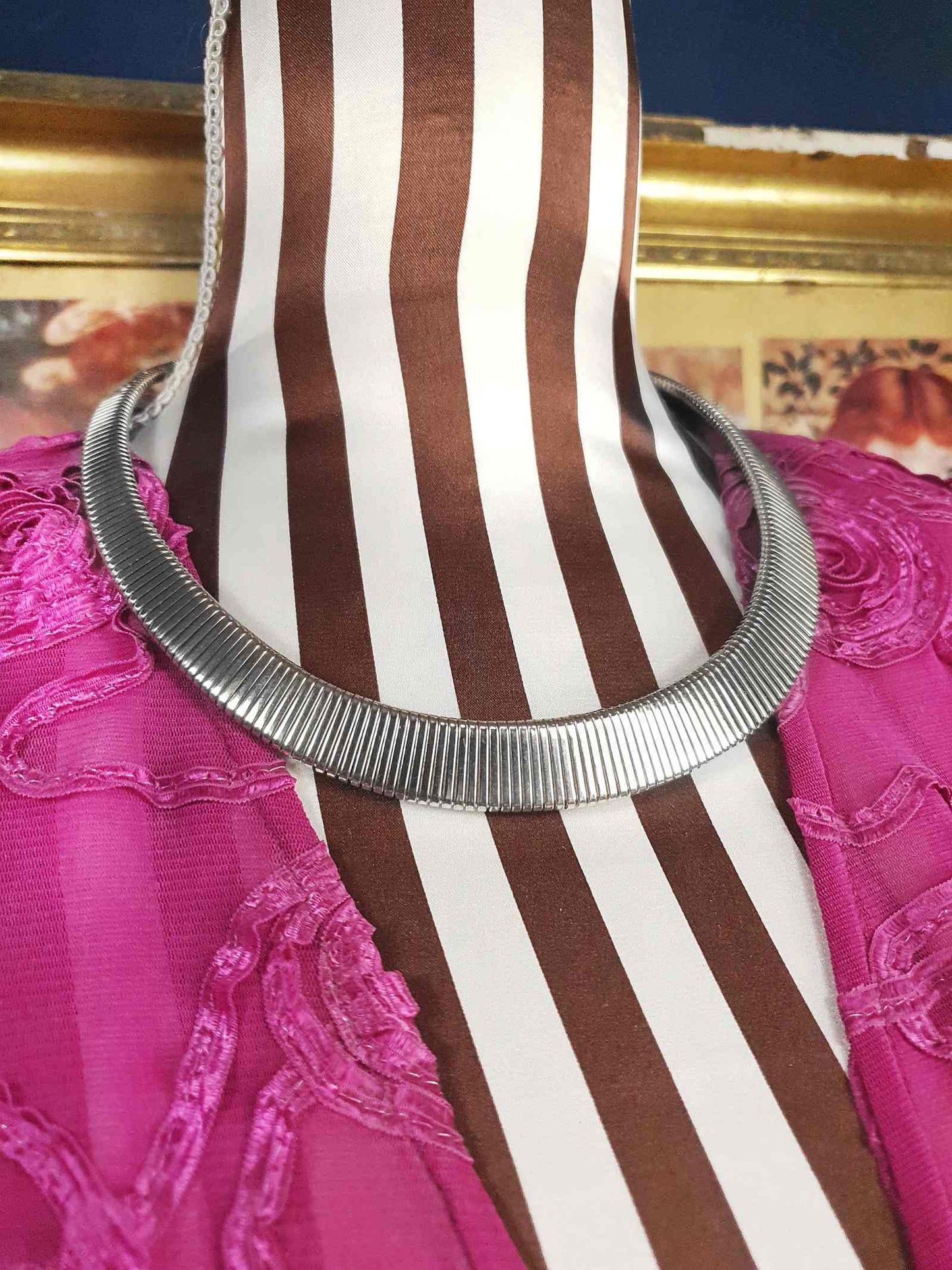 Vintage Collar Necklace Choker 20" 1970s Retro Silver-Tone