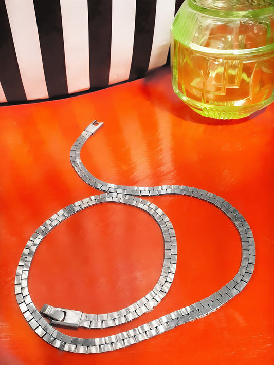 1970s Vintage Snake Chain Necklace 18" Silver-Tone Retro