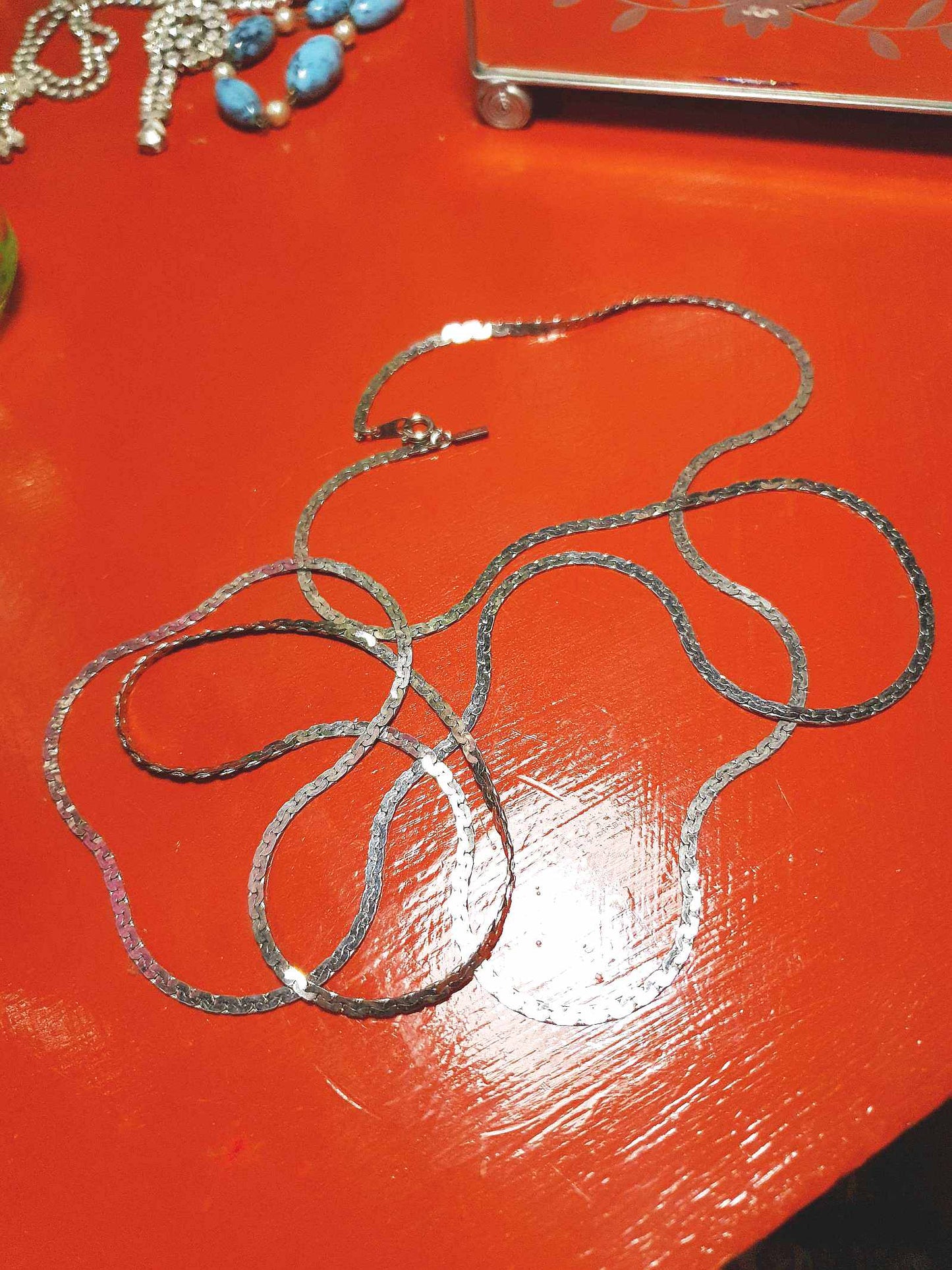 1980s Vintage White Gold Chain Necklace Long Retro 18ct Plated