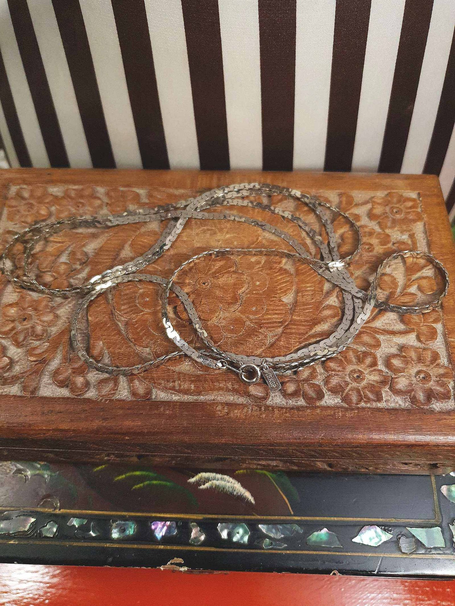 1980s Vintage White Gold Chain Necklace Long Retro 18ct Plated