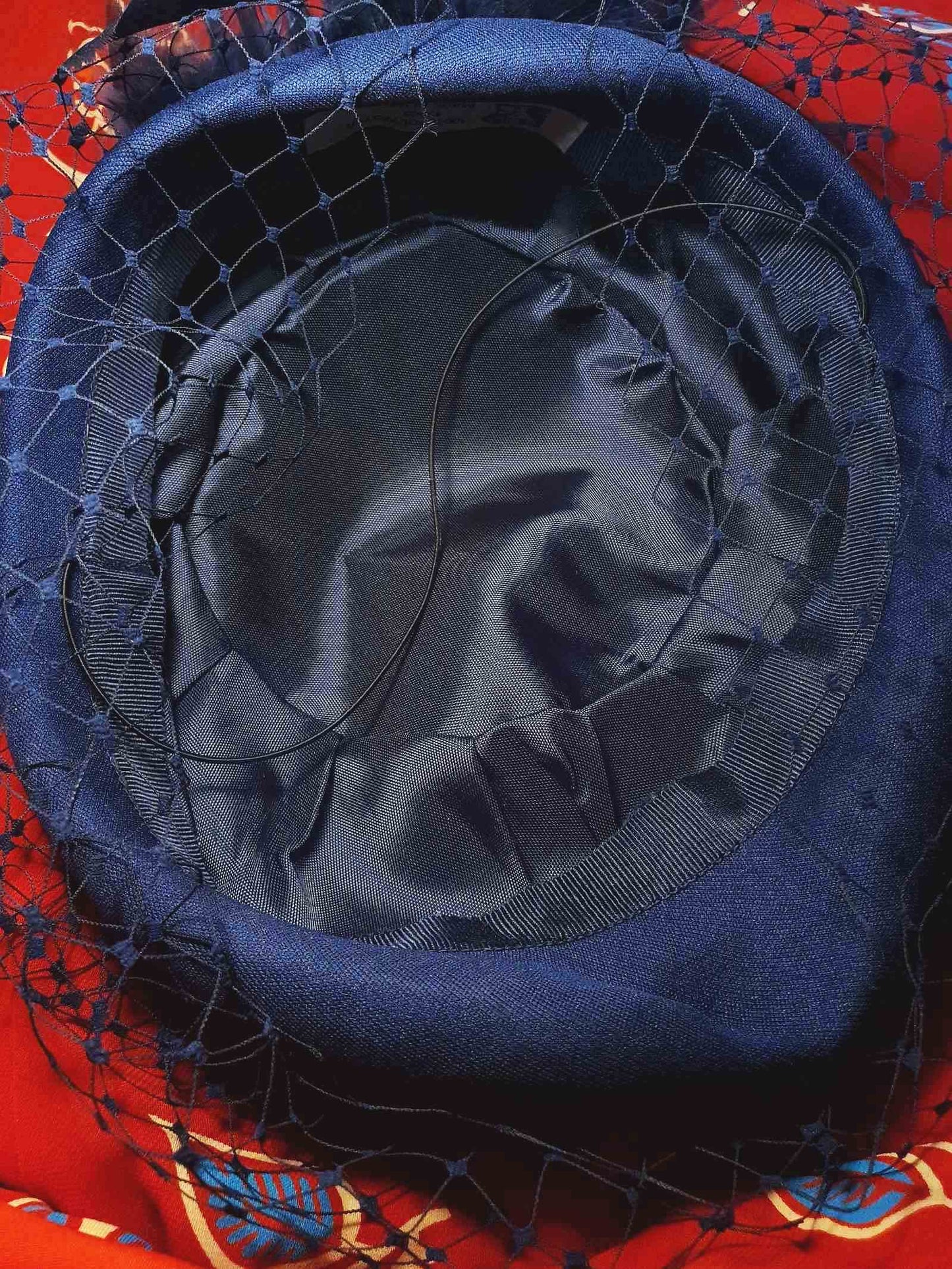 Vintage 1980s Blue Feather Pillbox Hat Fascinator Mesh - Size 7⅞