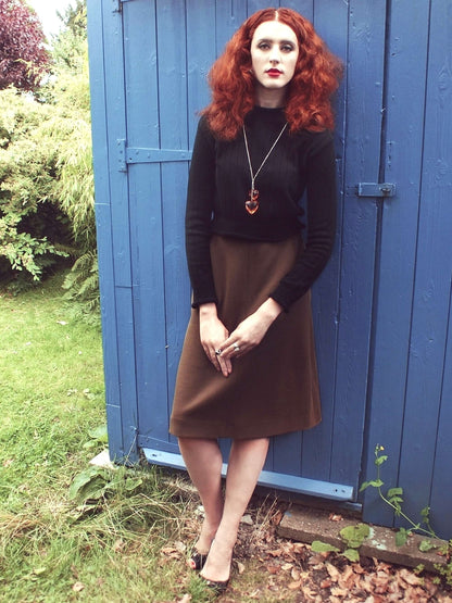 English Classics - 1980s Vintage Brown Jaeger Wool Skirt - Size 16