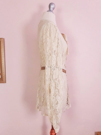 Vintage 1980s Pussybow Blouse Lace Shirt Size 12 Retro