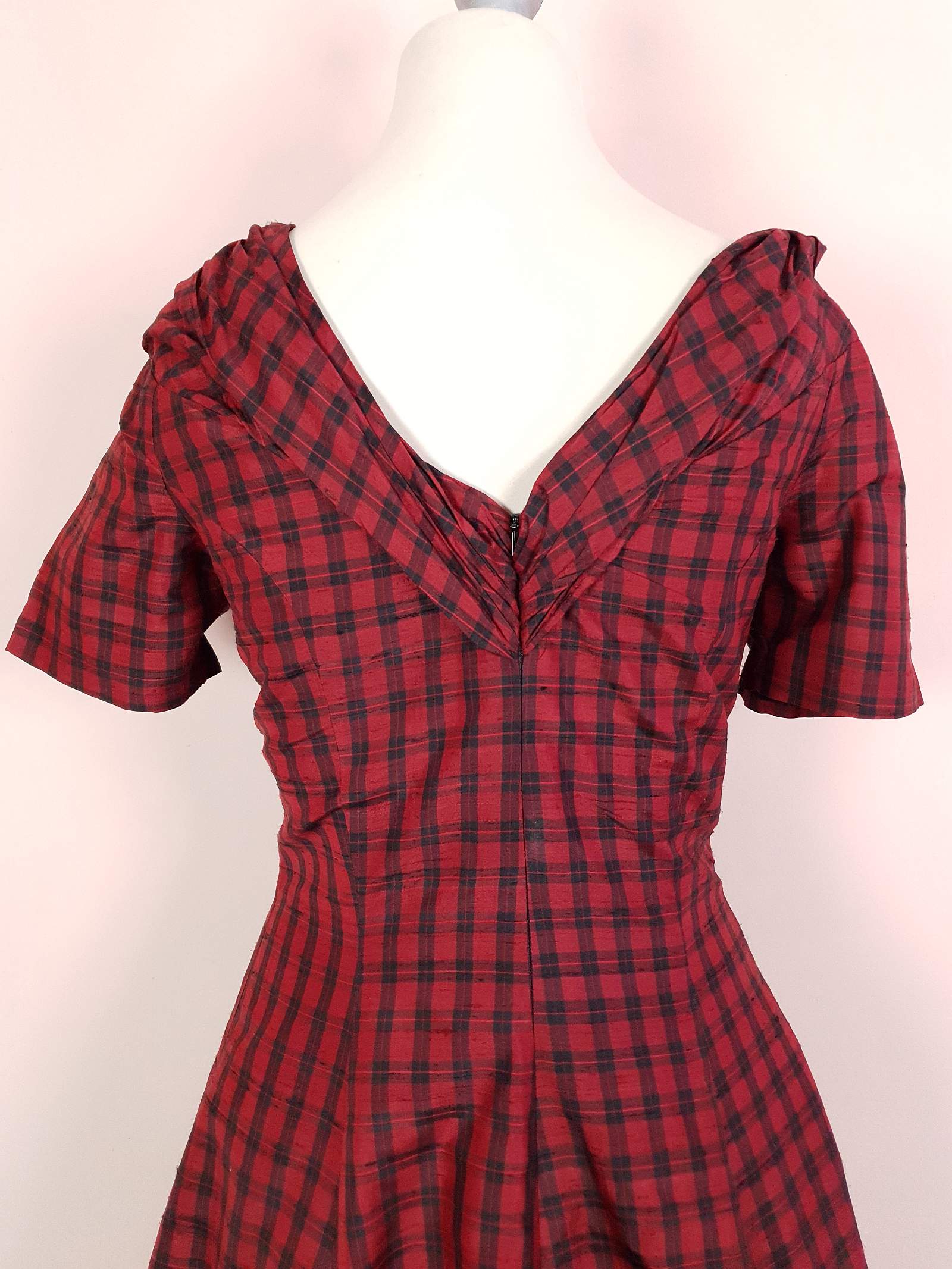 Vintage Red Plaid Silk Dress Monsoon Tartan Check Maxi Evening 1980s R Jardin Vintage Vintage Red Plaid Silk Dress Monsoon Tartan Check Maxi Evening 1980s R Jardin Vintage