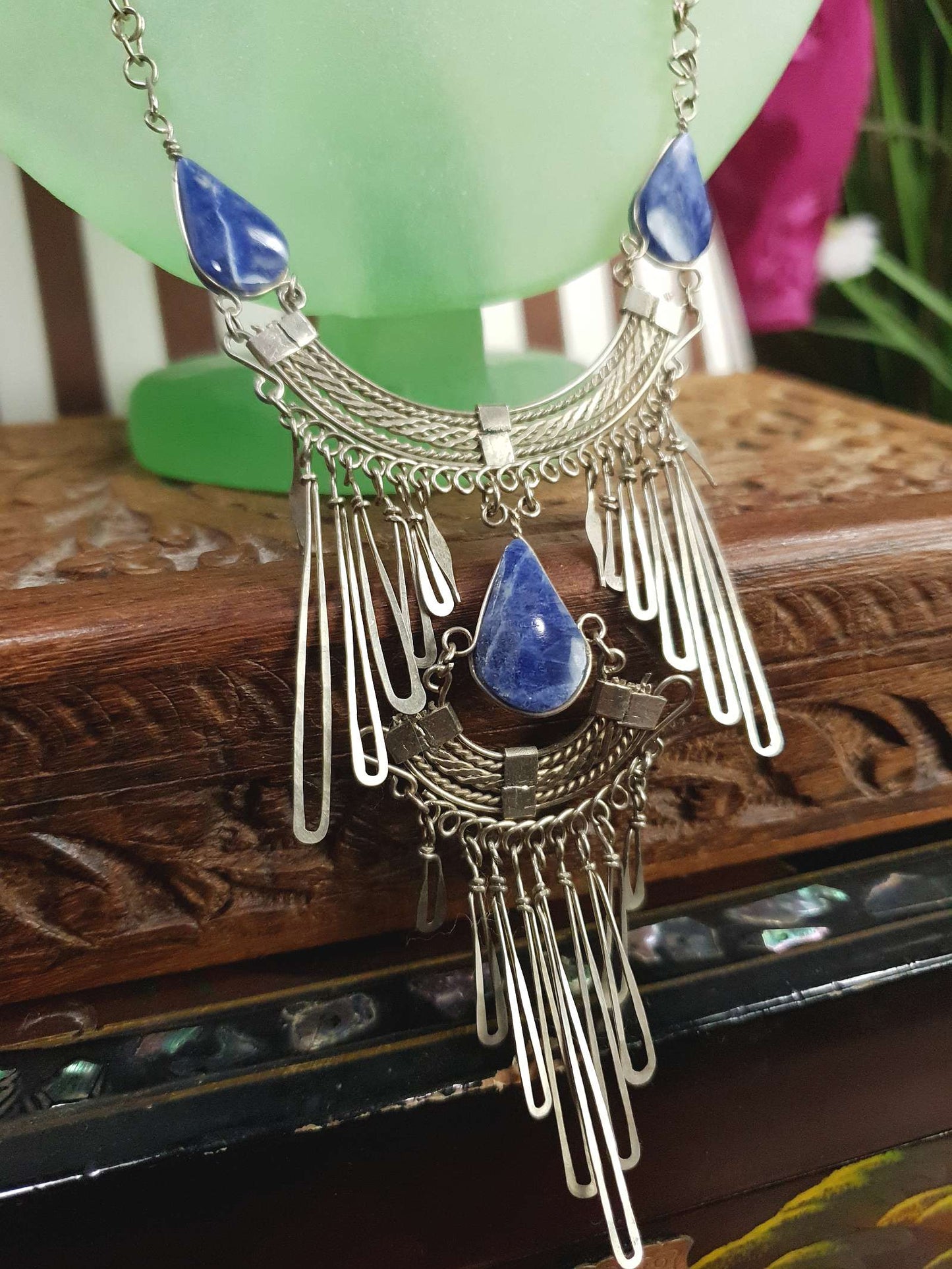 1980s Vintage Sodalite Boho Bib Necklace Bohemian Gemstone