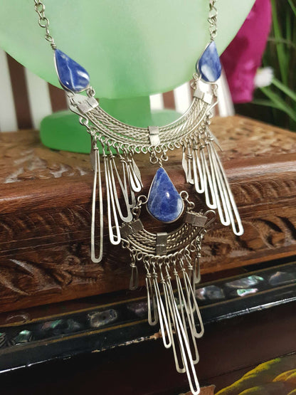 1980s Vintage Sodalite Boho Bib Necklace Bohemian Gemstone