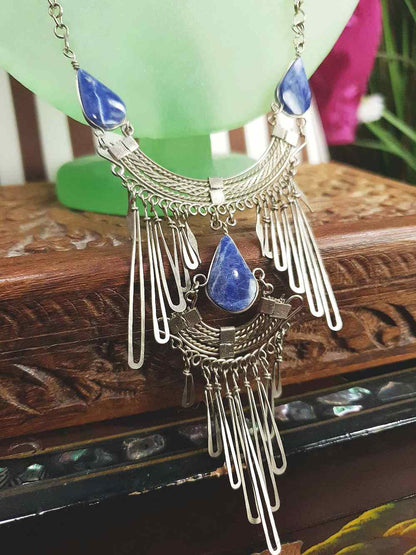 1980s Vintage Sodalite Boho Bib Necklace Bohemian Gemstone