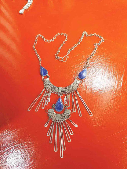 1980s Vintage Sodalite Boho Bib Necklace Bohemian Gemstone