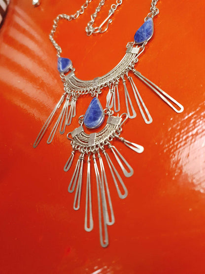 1980s Vintage Sodalite Boho Bib Necklace Bohemian Gemstone