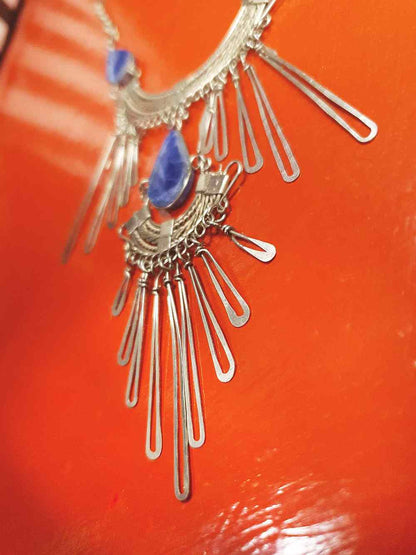 1980s Vintage Sodalite Boho Bib Necklace Bohemian Gemstone