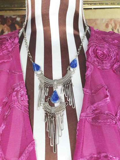 1980s Vintage Sodalite Boho Bib Necklace Bohemian Gemstone