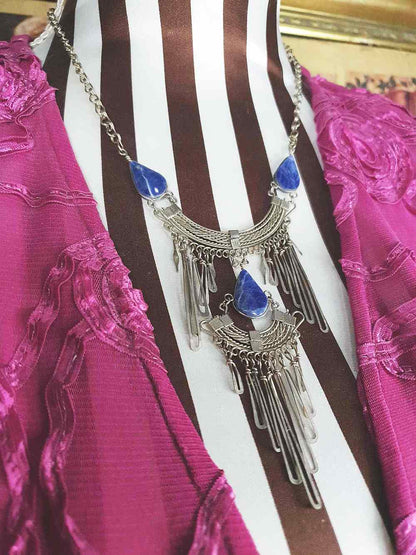 1980s Vintage Sodalite Boho Bib Necklace Bohemian Gemstone