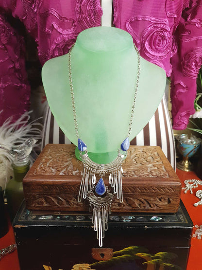 1980s Vintage Sodalite Boho Bib Necklace Bohemian Gemstone