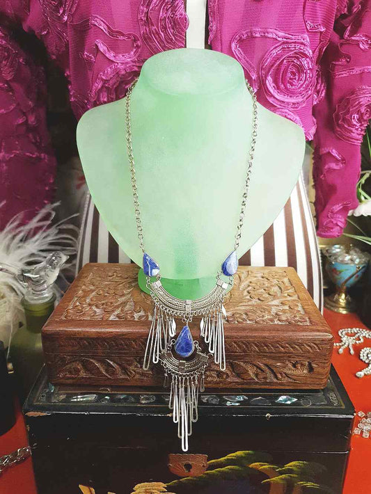 1980s Vintage Sodalite Boho Bib Necklace Bohemian Gemstone