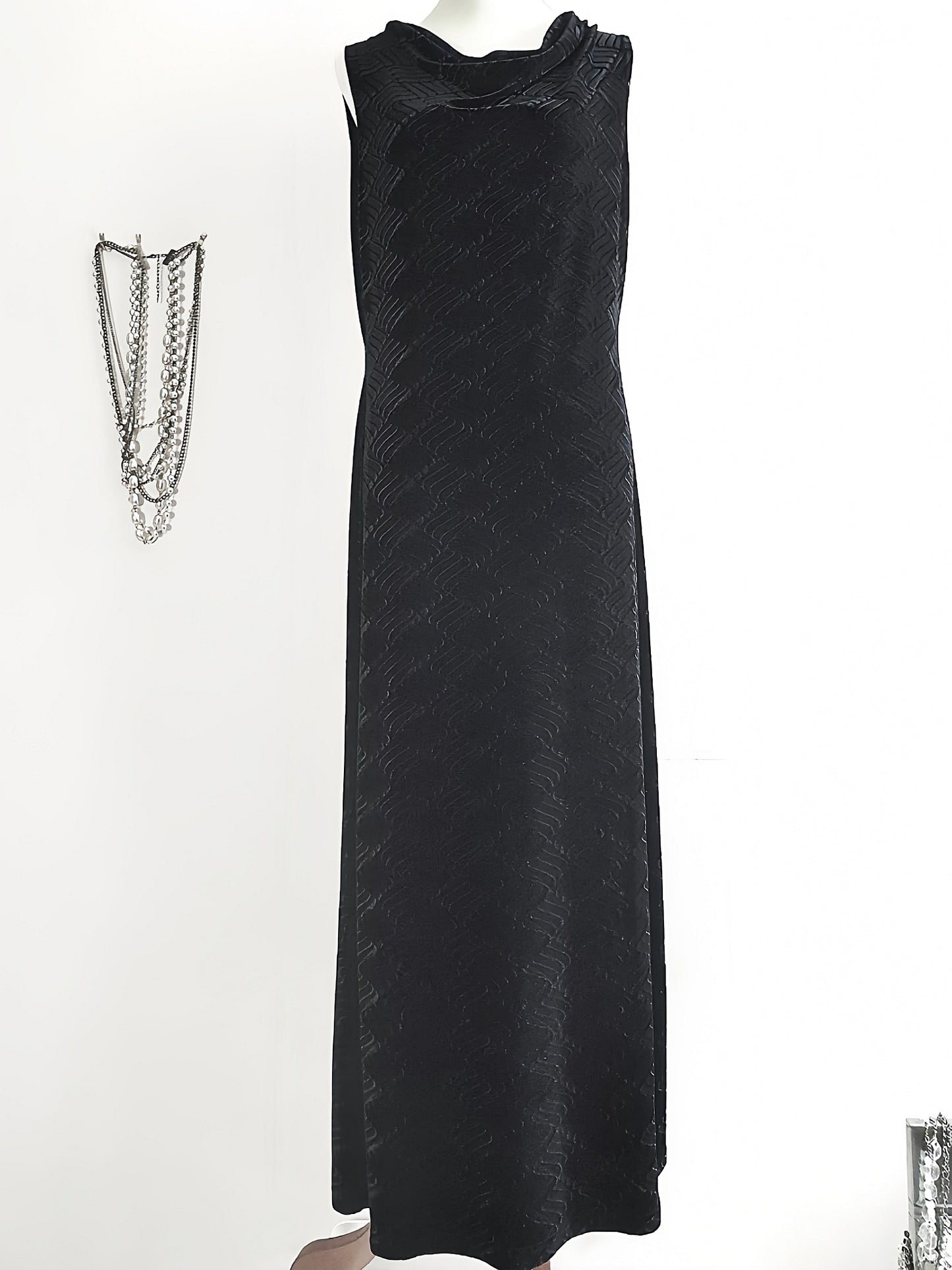 Vintage Black Velvet Dress 1980s Evening Cocktail Party Maxi  - Size 14