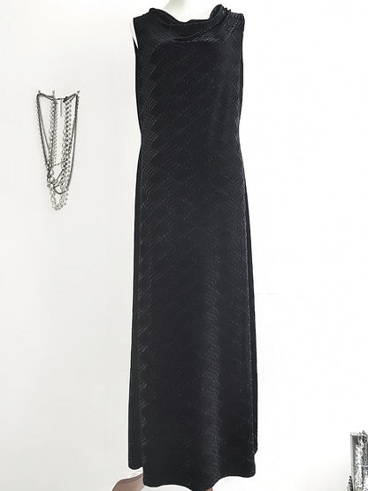 Vintage Black Velvet Dress 1980s Evening Cocktail Party Maxi  - Size 14