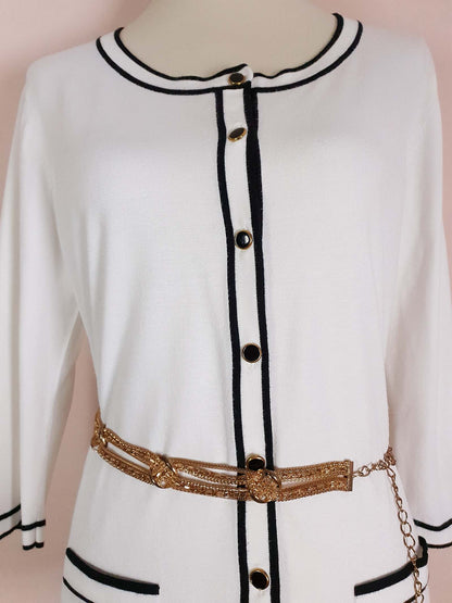 Vintage 90s White & Black Cardigan Size 16/18 Monochrome Preppy