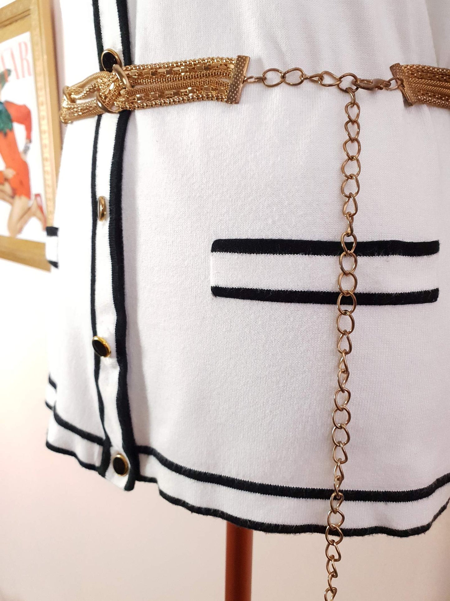 Vintage 90s White & Black Cardigan Size 16/18 Monochrome Preppy