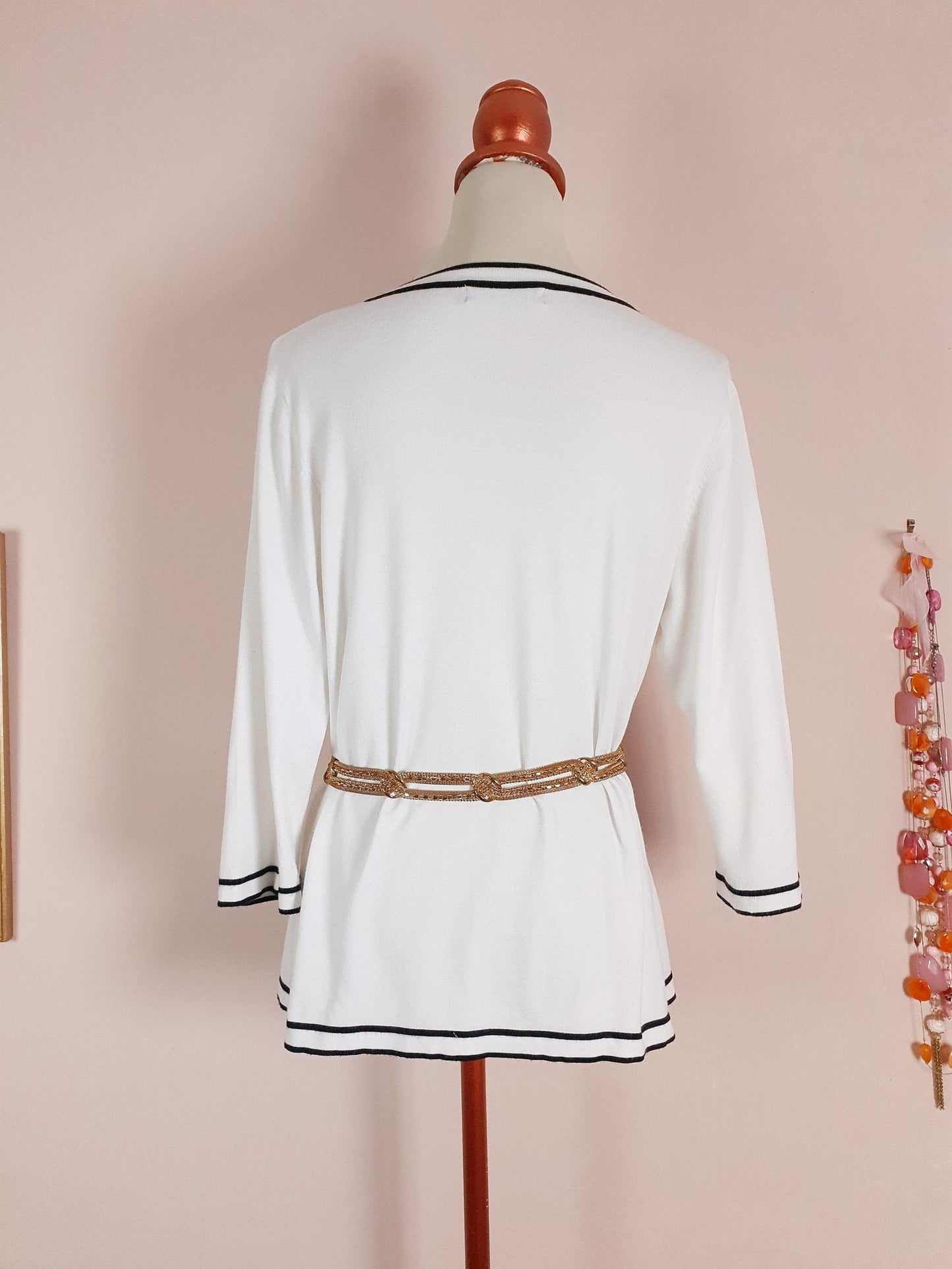 Vintage 90s White & Black Cardigan Size 16/18 Monochrome Preppy