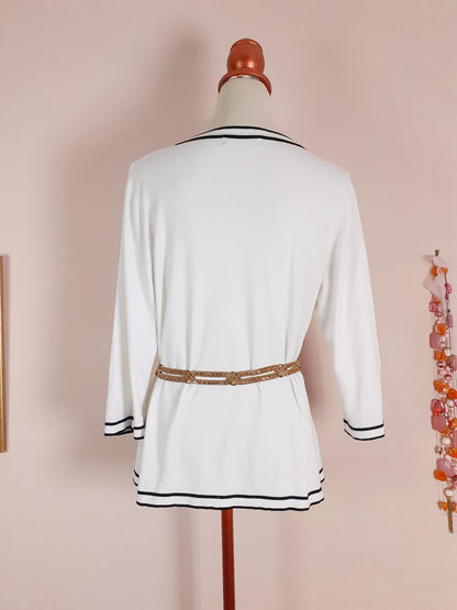 Vintage 90s White & Black Cardigan Size 16/18 Monochrome Preppy