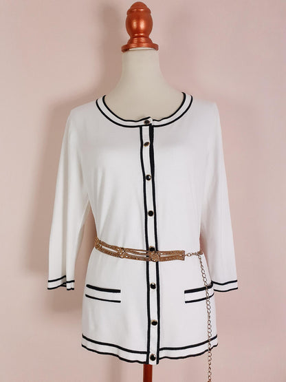 Vintage 90s White & Black Cardigan Size 16/18 Monochrome Preppy