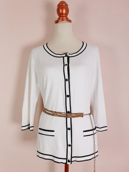 Vintage 90s White & Black Cardigan Size 16/18 Monochrome Preppy