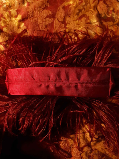 Vintage Burgundy Ostrich Feather Evening Bag Red Handbag