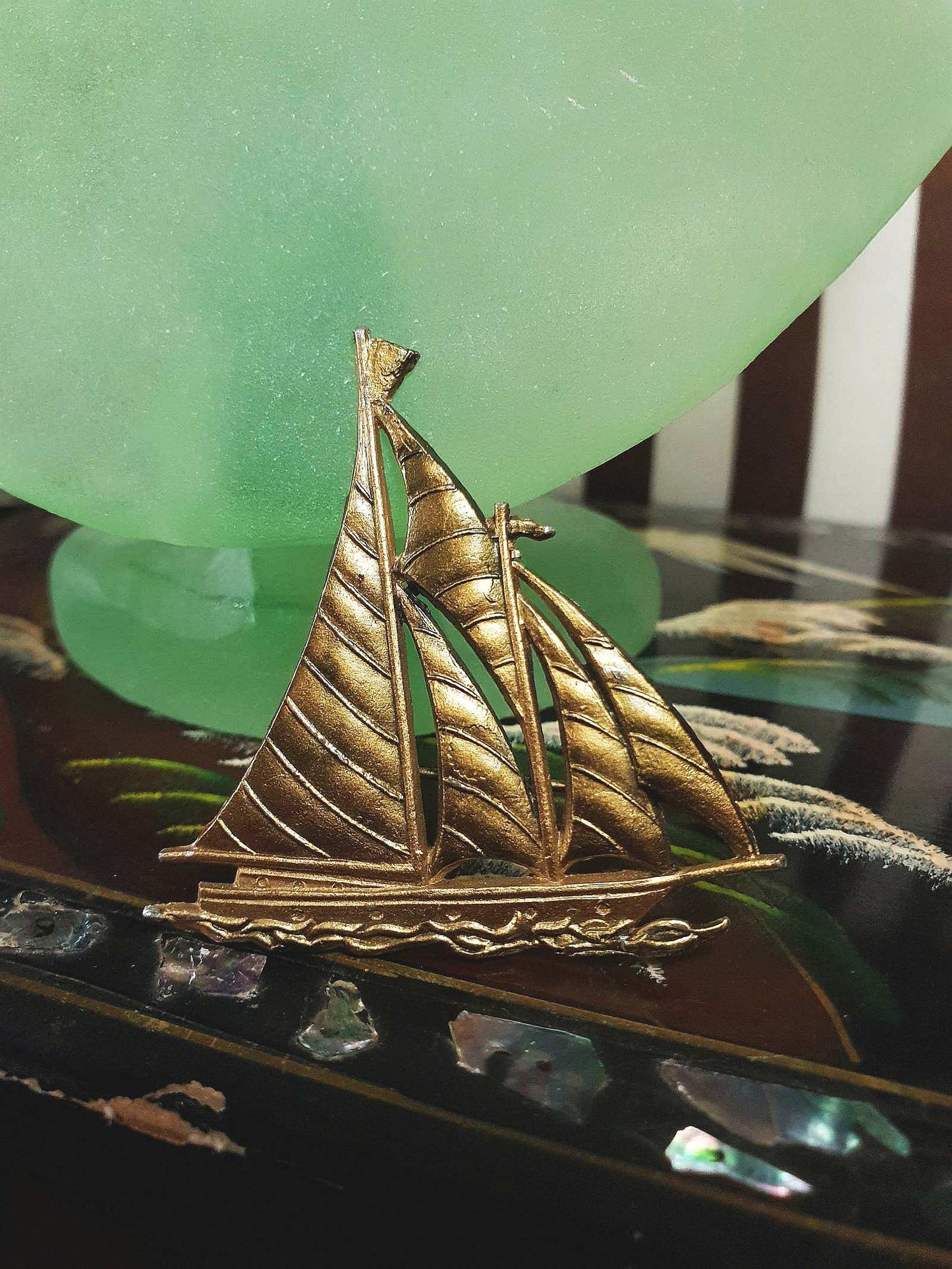 Vintage 1960s Sailing Boat Brooch Pin Gold Tone Regatta Yacht