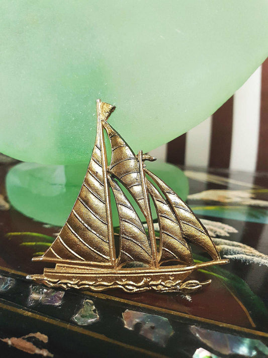 Vintage 1960s Sailing Boat Brooch Pin Gold Tone Regatta Yacht