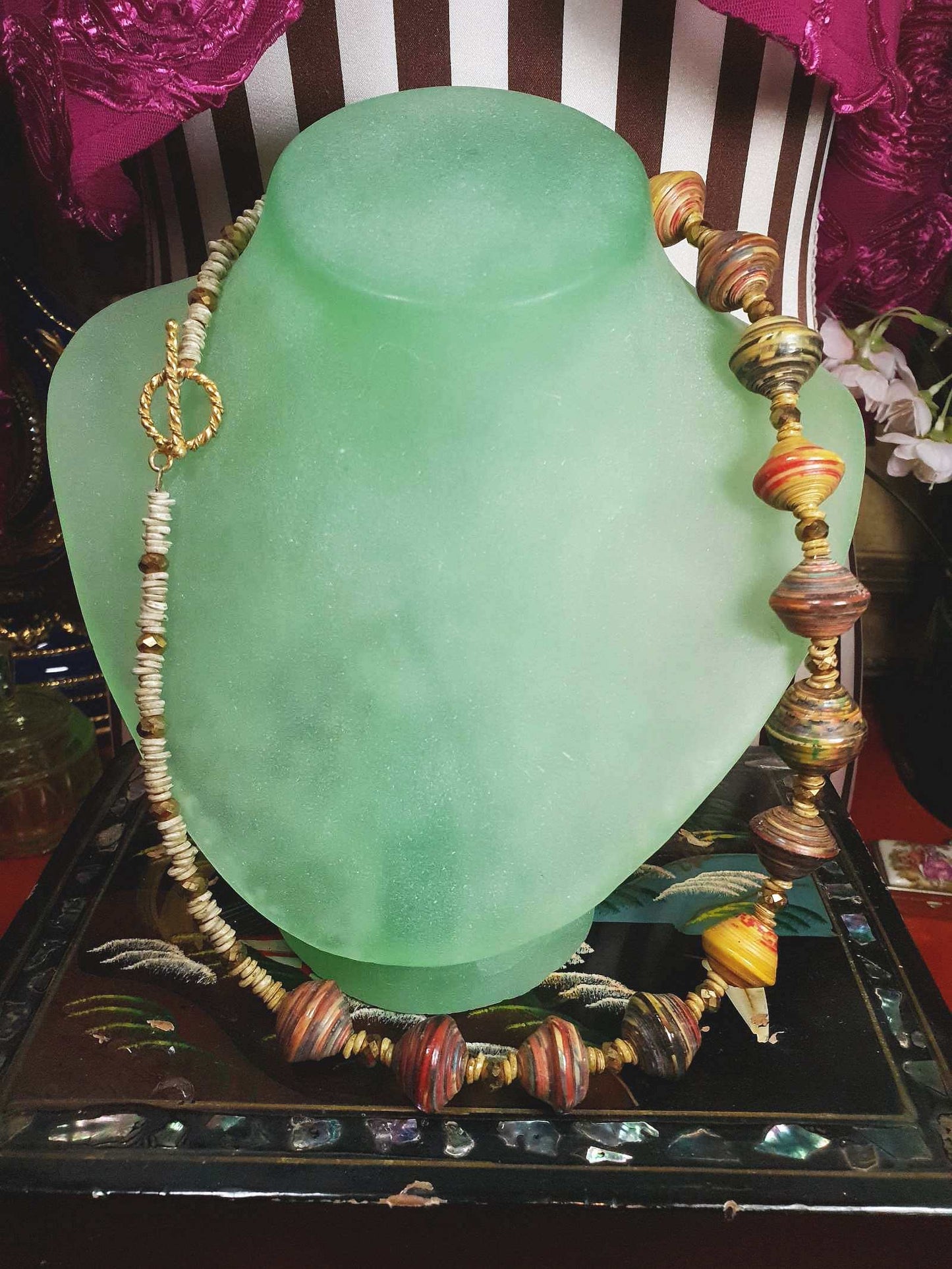 Vintage Boho Bead Necklace 22" Bohemian Artisan 1970s Multi
