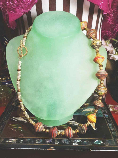 Vintage 1970s Boho Bead Necklace 22" Bohemian Artisan  Multicolour