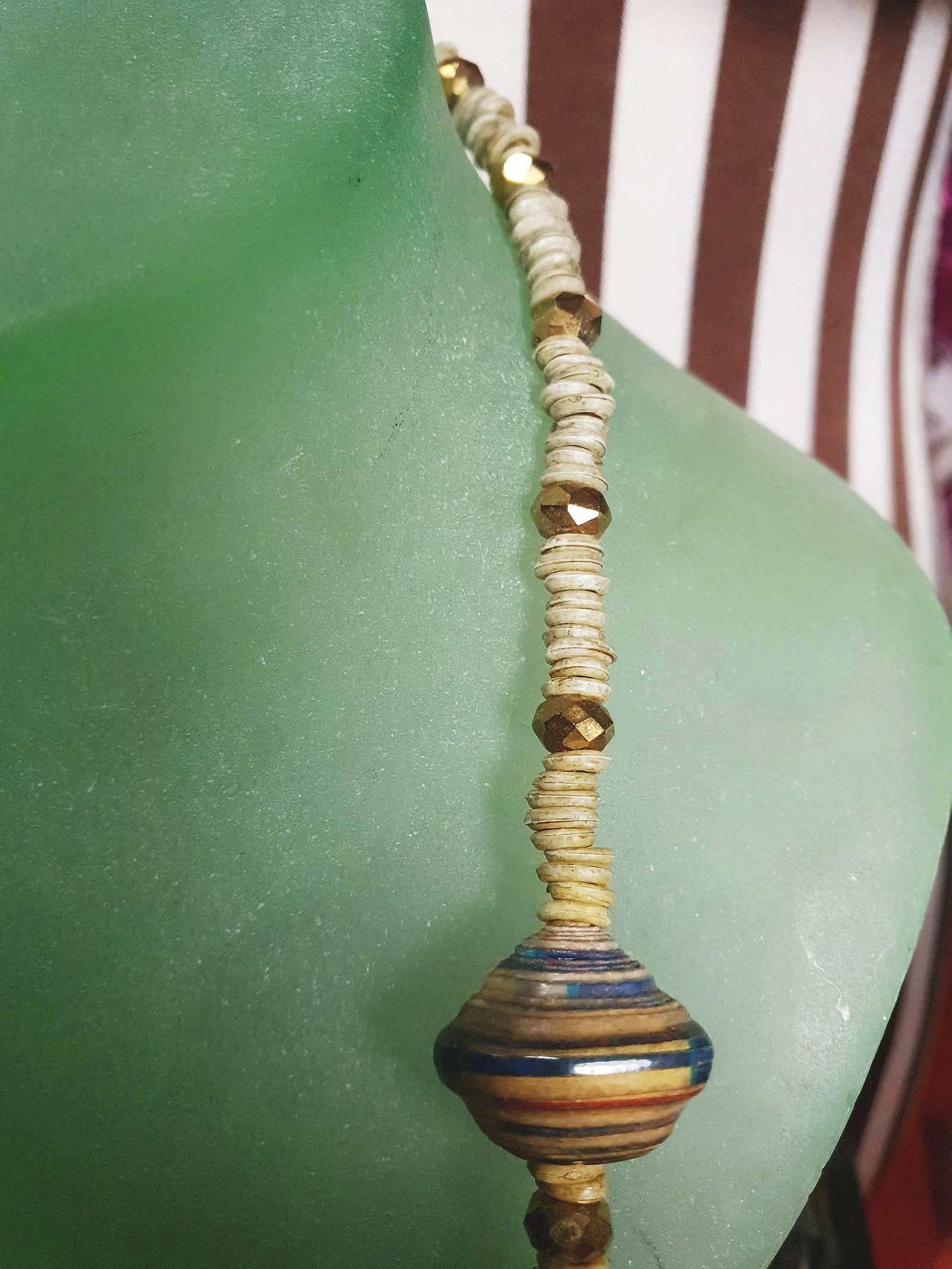 Vintage Boho Bead Necklace 22" Bohemian Artisan 1970s Multi