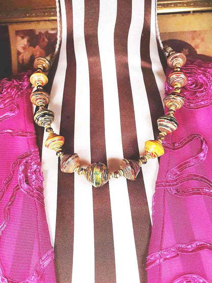 Vintage 1970s Boho Bead Necklace 22" Bohemian Artisan  Multicolour