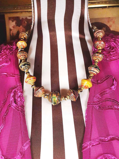 Vintage Boho Bead Necklace 22" Bohemian Artisan 1970s Multi