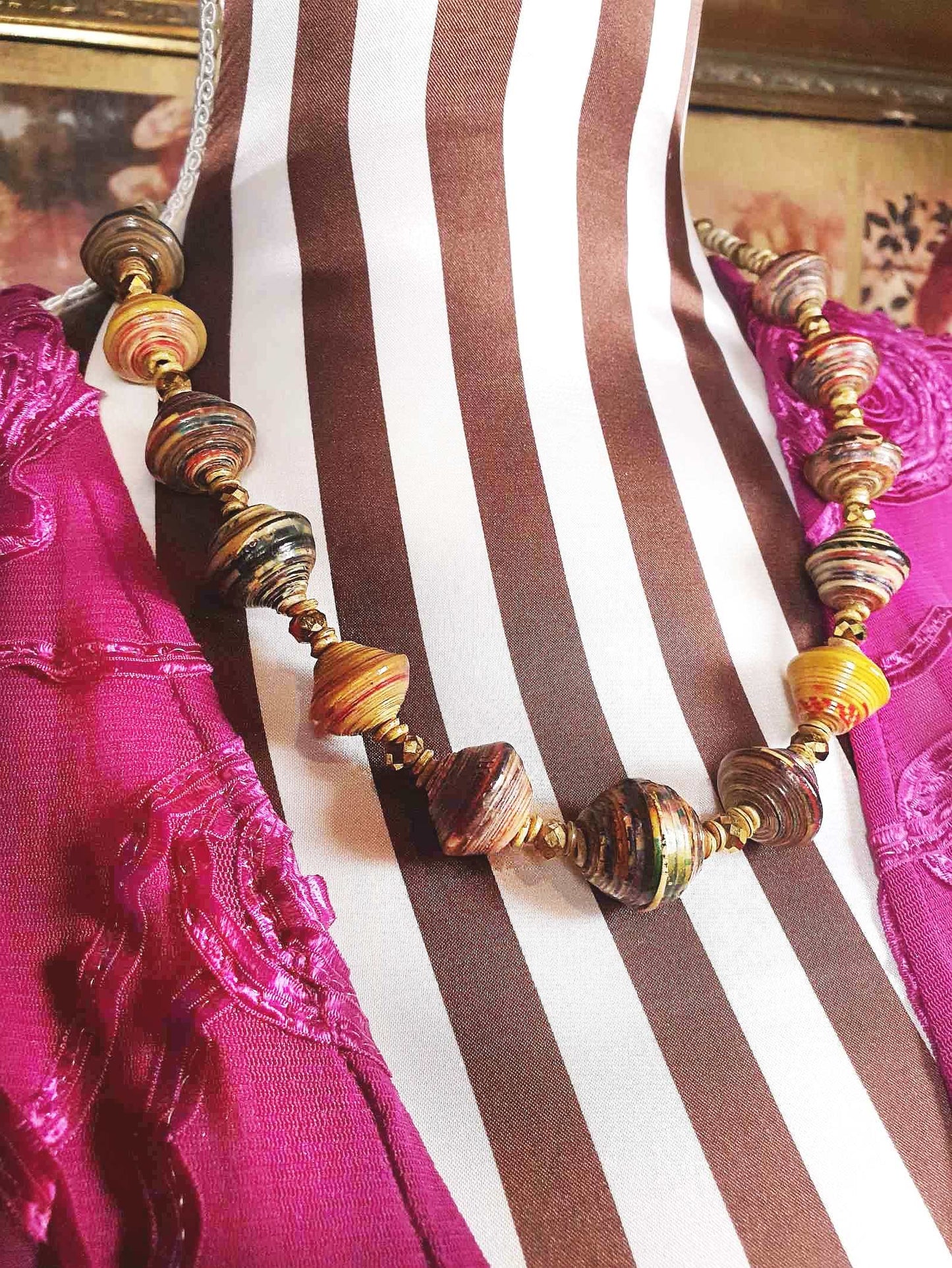 Vintage Boho Bead Necklace 22" Bohemian Artisan 1970s Multi