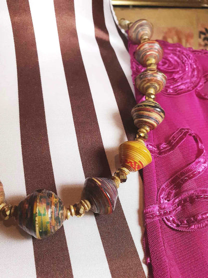 Vintage Boho Bead Necklace 22" Bohemian Artisan 1970s Multi